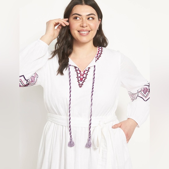 Lane Bryant Boho Embroidered Midi Dress Long Sleeves w/Pockets Size 14 New w/Tag - Picture 3 of 9